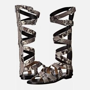 MICHAEL Michael Kors Darby Leather Snake Printed Tall Gladiator Sandals Size 8M
